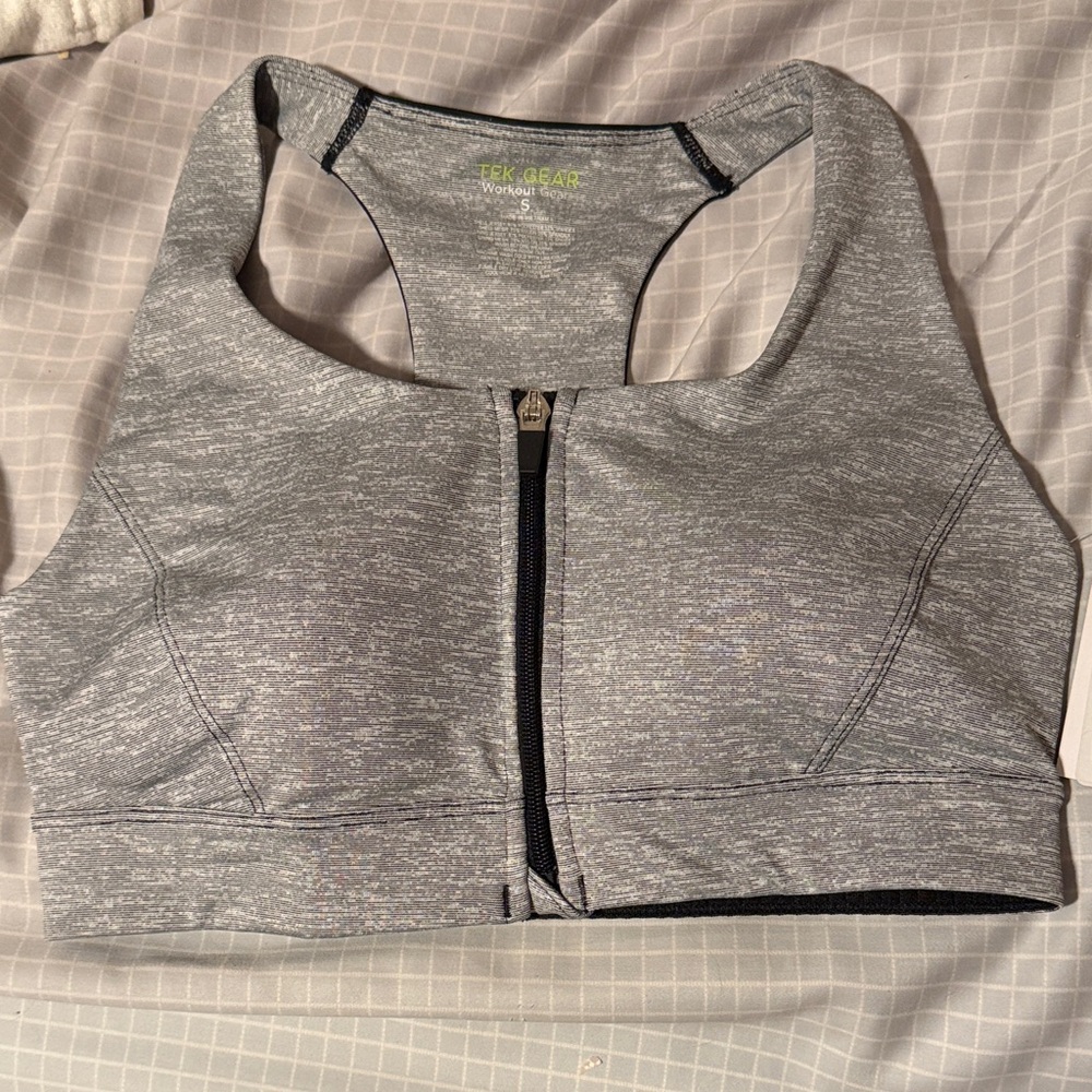 Tek Gear Heathered Gray Zip Sports Bra